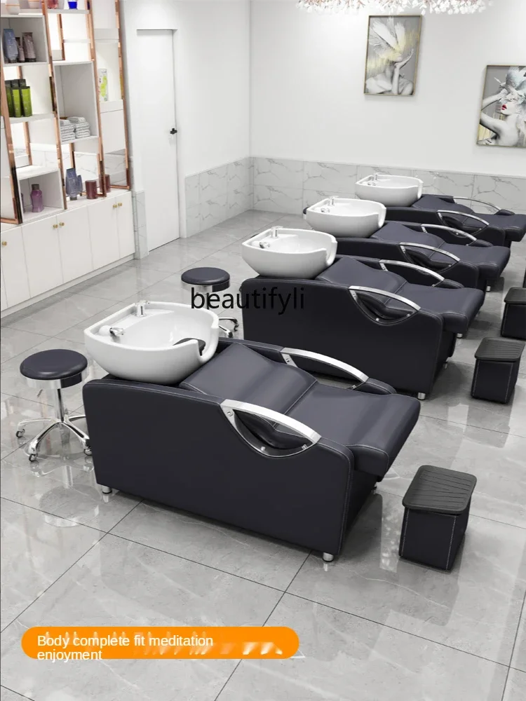 GY Barber Shop Hair Shampoo Chair Stainless Steel for Hair Salon Lying Half Simple Thai Salon Hair Punching Bed