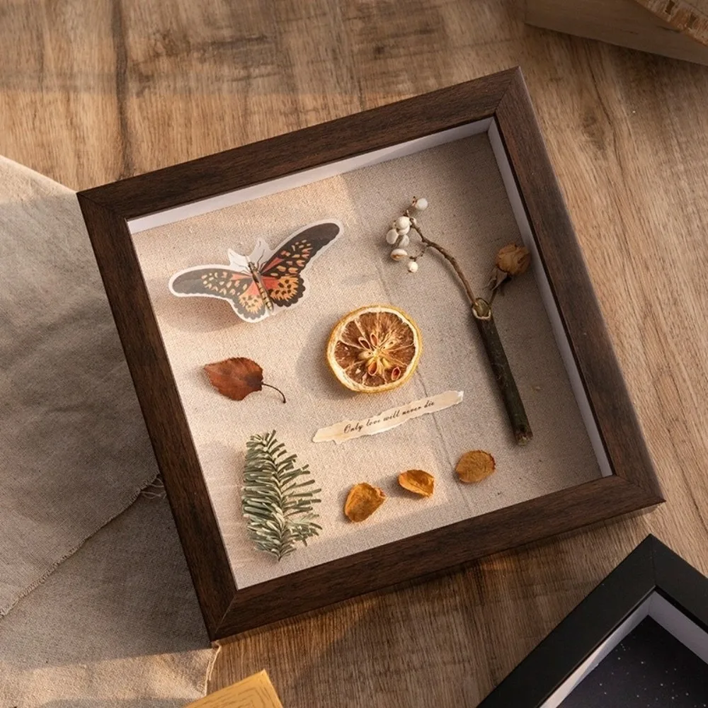 Wooden 3D Picture Frames Handmade Depth 3cm DIY Photo Frame Square 6/8/10in Specimen Display Box Rack for Dried Flower image 3