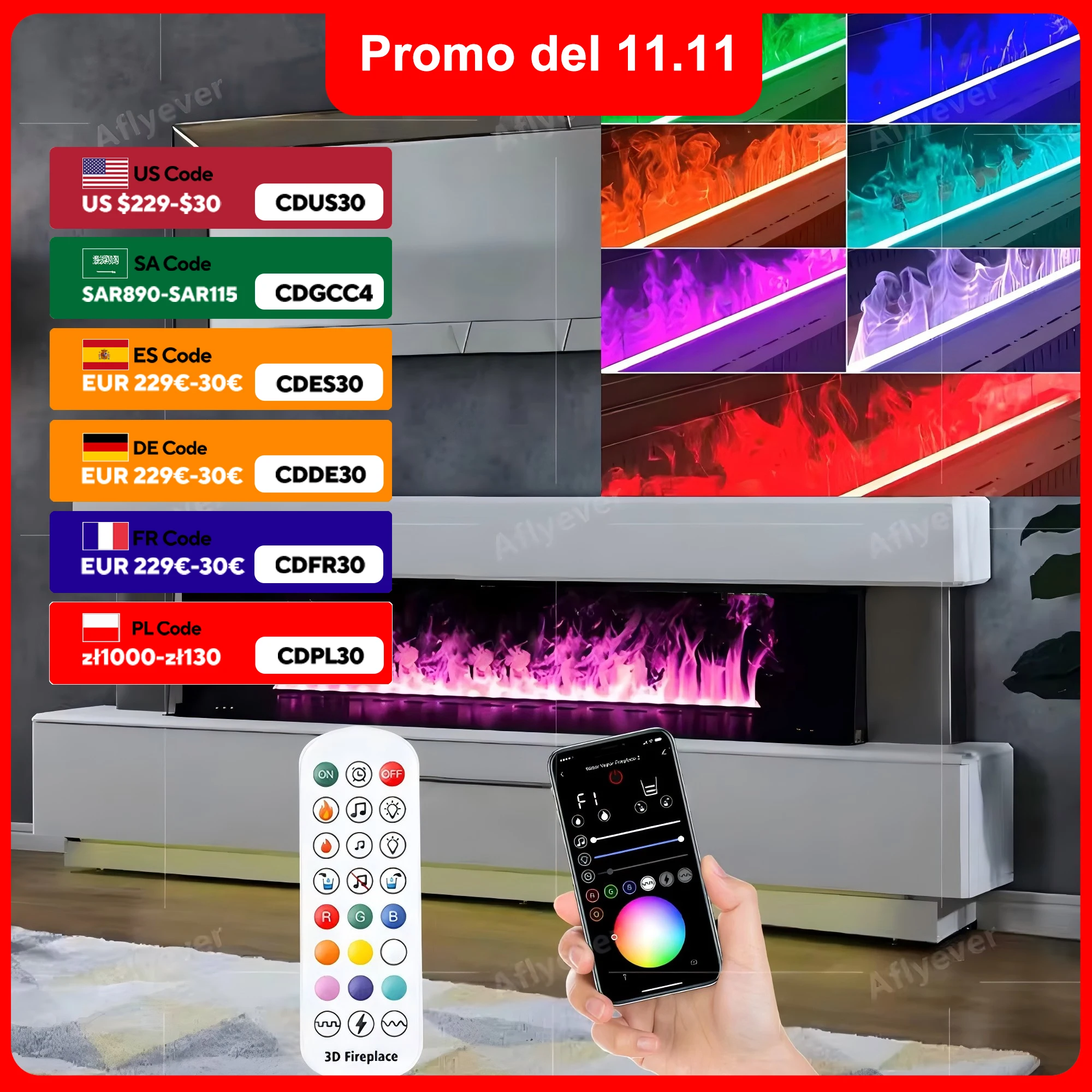 Color 3D atomization fireplace embedded household background wall exhibition hall electronic fireplace simulation flame