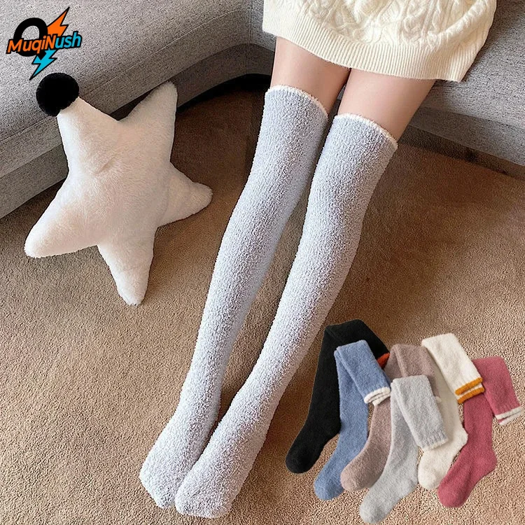 

MuqiNush Women Thigh High Knee Knitted Warm Winter Plush Socks Thick Tall Long Boot Stockings Leg Warmers for Daily Wear Cosplay