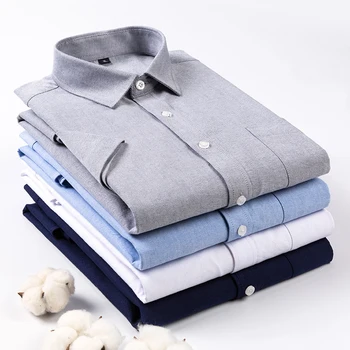 남성용 반팔 비즈니스 셔츠, 옥스포드 비즈니스 포켓, 라지 사이즈 세트 셔츠, 화이트, 블루, 그레이, 네이비 티 M-5XL, 신제품 