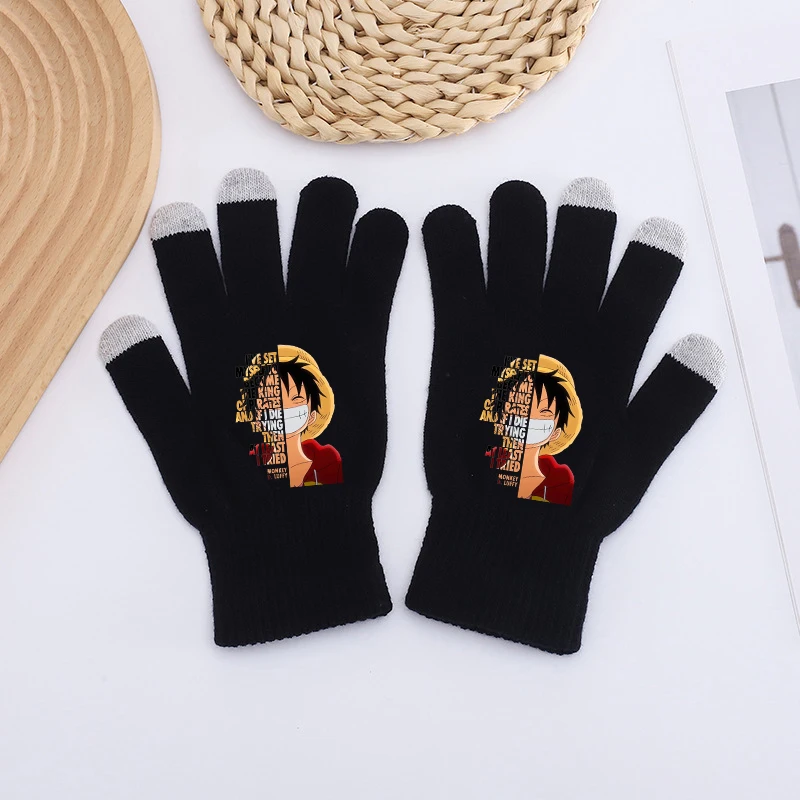 One Piece Adult Gloves Anime Cartoon Screen Gloved Teenager Finger Gloves Winter Keep Warm Mittens Fashion Glove Birthday Gift