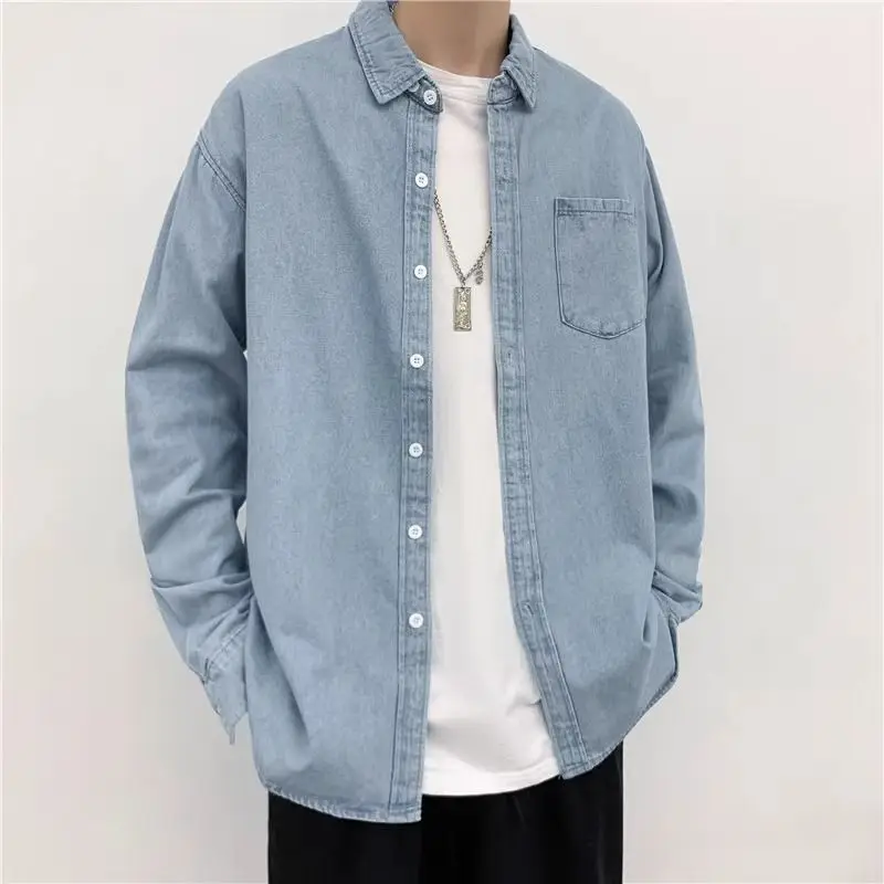 

Loose Casual Men's Shirt New Style Autumn Fashion Outerwear Standard Fit Long Sleeve UV Protection Pure Color Collarless Card...