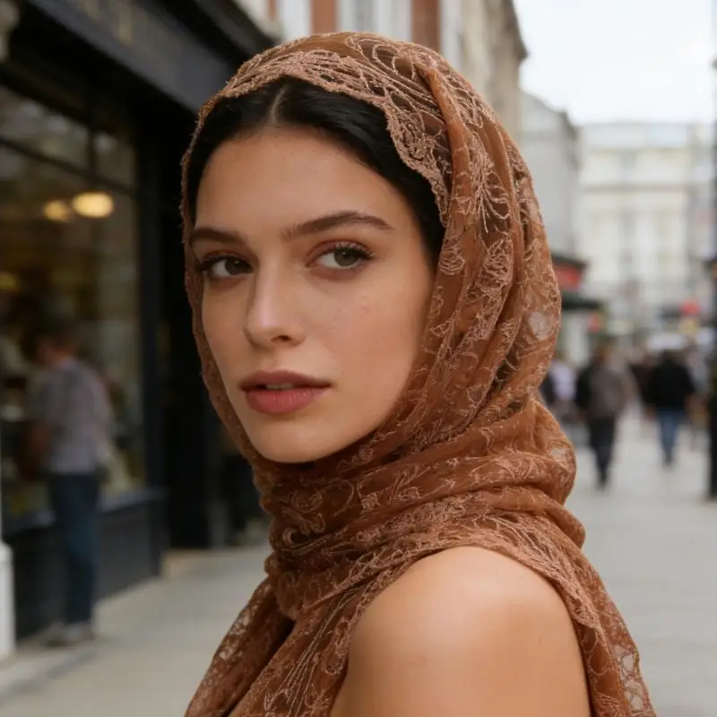 

Кружевной шарф 39BB, воздушная полиэфирная ткань для женского повседневного использования, легкий в уходе головной убор, для и