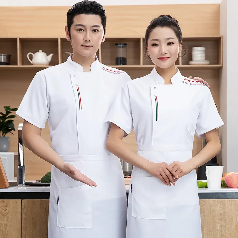 Chef Uniform Short Sleeve Hotel Catering Work Clothes Summer Kitchen Cooking Restaurant Cook Coat Bakery Overall Pastry Clothing