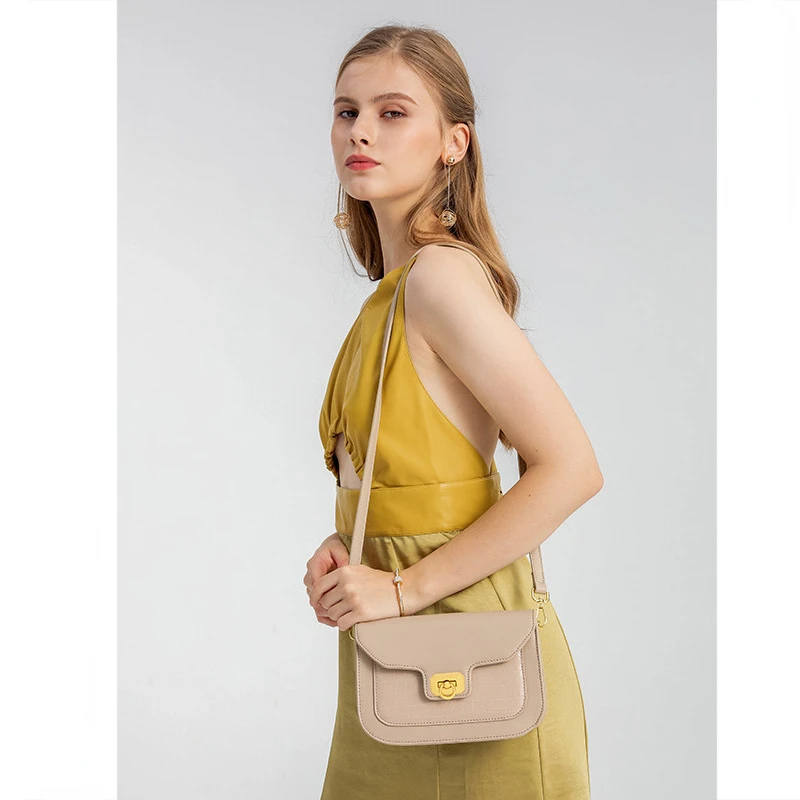 Stone Pattern Women Saddle Bags Female Classic Square Purse Versatile Twine Strap Metal Block Shoulder Crossbody Bags CJ1006