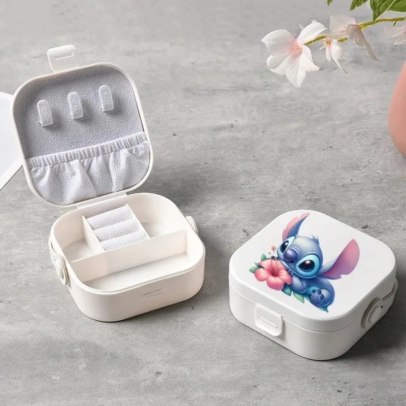 Disney Anime Figures Stitch Dolls Mini Jewelry Necklace Storage Box Girls Earrings Holder Case Kid Kawaii Birthday Case Gifts