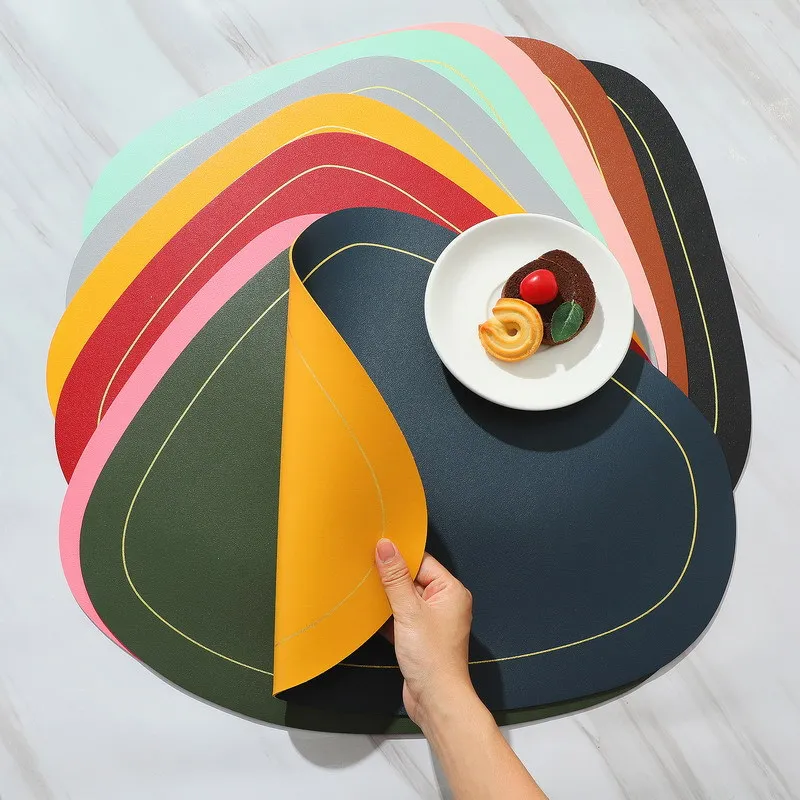 Leather Placemat Coaster Table Pads PVC Irregular Plate Mat Oil-proof Table Placemats for Kitchen Dining Hotel Table Decoration - Image 2