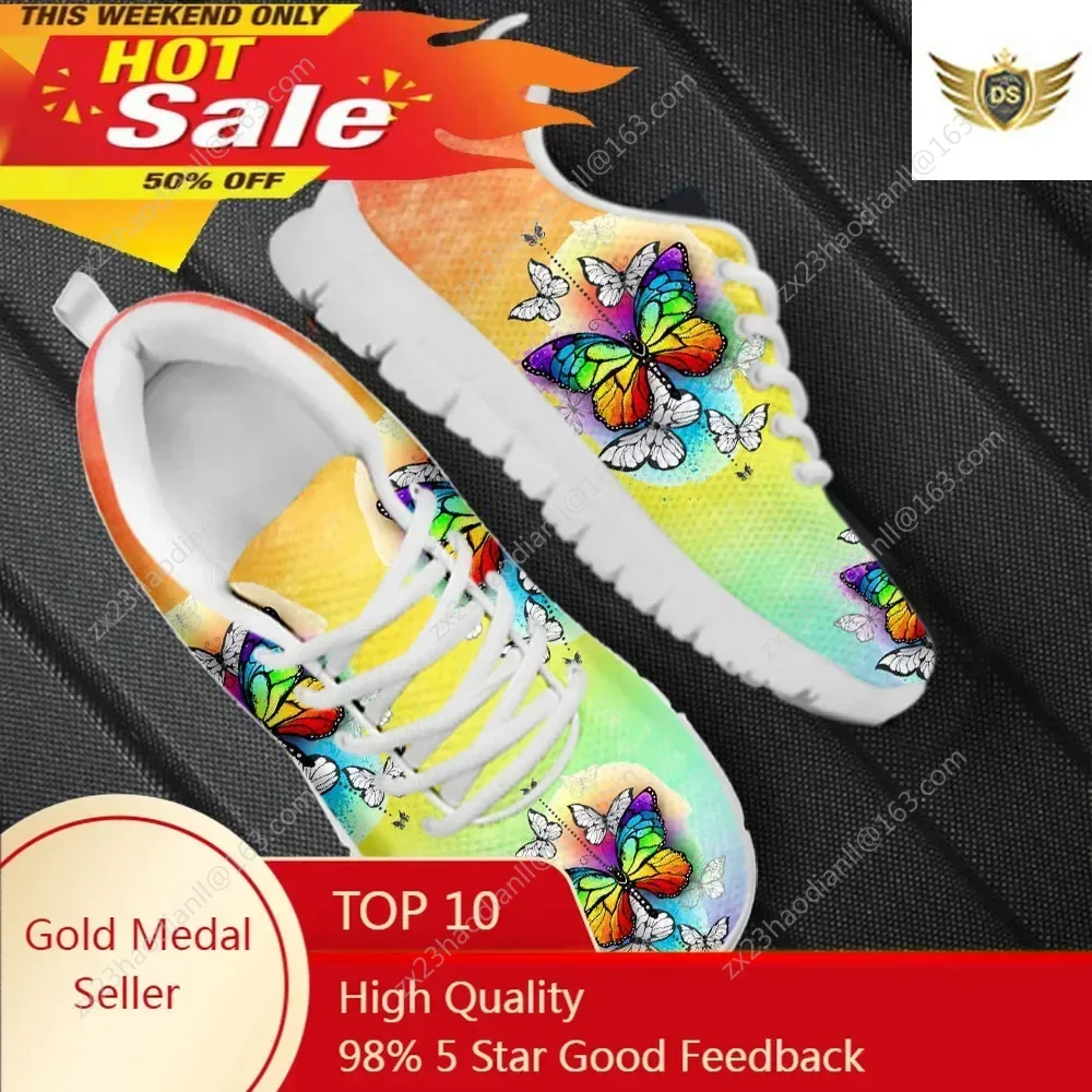 

Gradient Color Rainbow Butterflies Printed Women Mesh Sneakers Comfort Lace Up Flat Shoes Spring Femme Zapatos