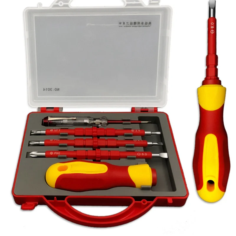 طقم مفك براغي معزول 5 في 1 مفك براغي متعدد الوظائف ثنائي الغرض مع قلم كهربائي مع مغناطيسي A62X