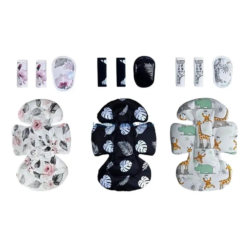 

BX0D Machine Washable Strollers Cushion Set Shoulder Belt Sleeve Crotch Pad
