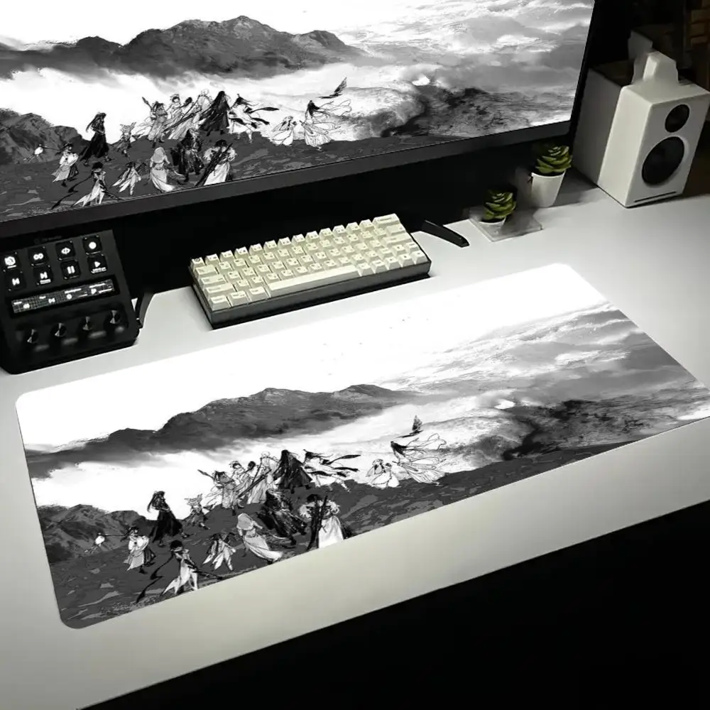 

Monochrome Chinese Ink Style mousepad: Embrace the Grand, Mythic Scene of Figures by the Waves and Mountains