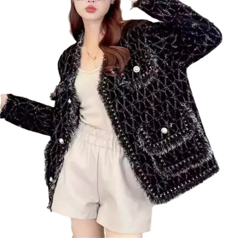한국 샤오샹 시크 프린지 니트 가디건 - 2025 가을 겨울 신상 인조 밍크 플리스 코트 LD800155