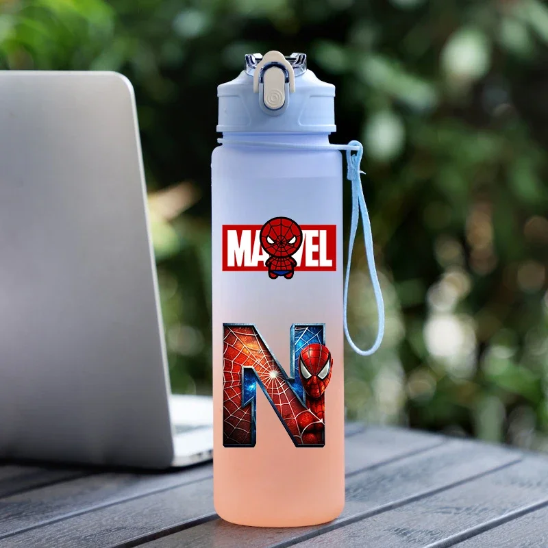 750ML Spider-Man Number 0-9 Letter A-Z Printed Water Bottle Large Capacity Drinking Portable Anime Outdoor Sport Water Cup Gift