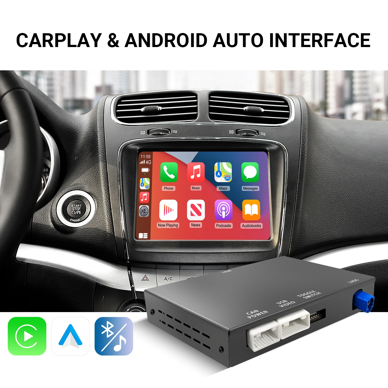 Wireless CarPlay & Android Auto Retrofit Decoder Box for Dodge Challenger Journey Charger Durango – OEM 8.4