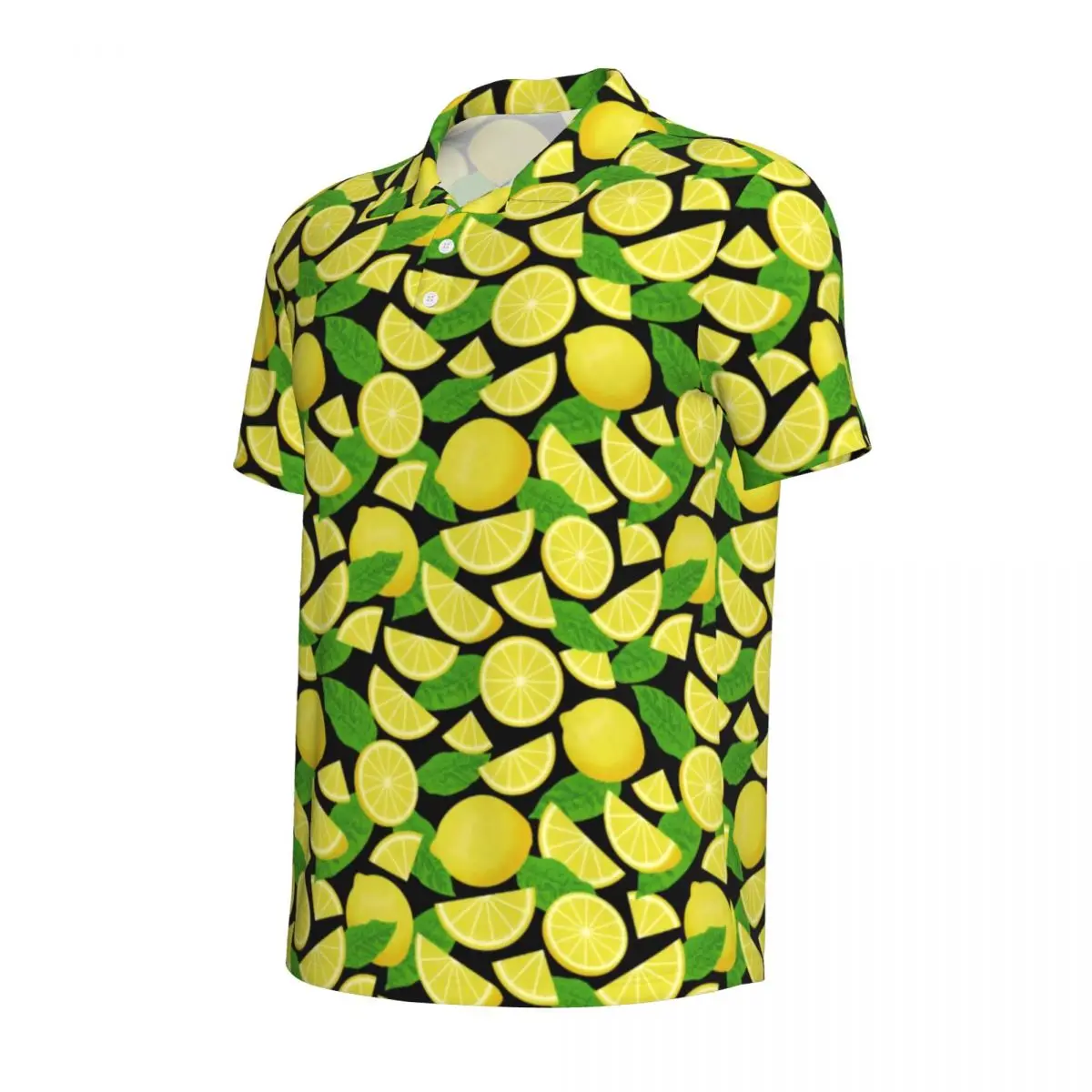 Yellow Lemon Print Casual T-Shirts Green Leaf Polo Shirts Mens Trendy Shirt Beach Short-Sleeved Graphic Tops Plus Size 3XL 4XL