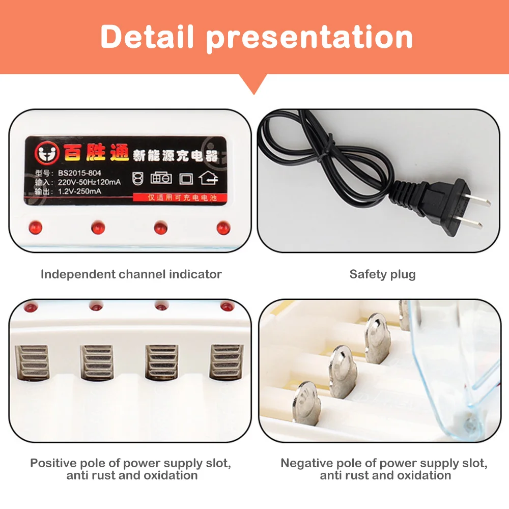 AA / AAA Battery Charger 4 Slots 220V For Ni-Cd AA AAA Charging 1.2V Rechargeable Battery Charger with Cover Protection Adapter