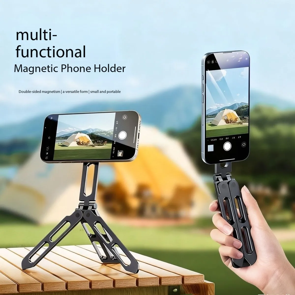 

Foldable Double Sided Magnetic Cell Phone Holder Portable Smartphone Tripod Mobile Desktop Bracket for Selfies Live Broadcasts