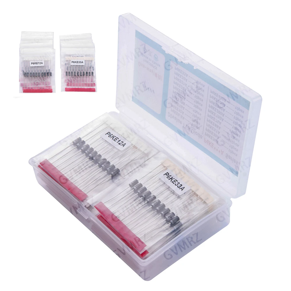 200PCS 20values*10pcs TVS transistor Kit P6KE6.8A/12/15/18/20/22/24/27/30/33/36/39/51/68/75A/A TVS  Diode 20x10PCS