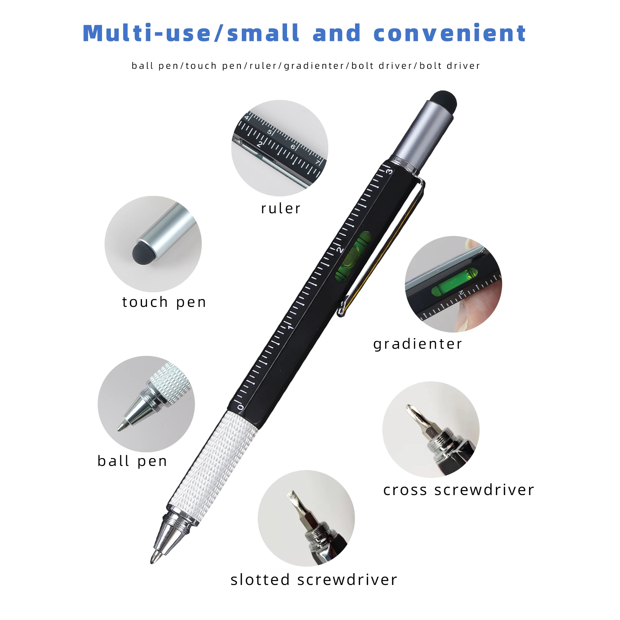 3 Pcs 6 in 1 Multifunction tool Pen Touch Screen Stylus with Screwdriver Ruler Levelgauge Refillable Ballpoint Pencil All in One