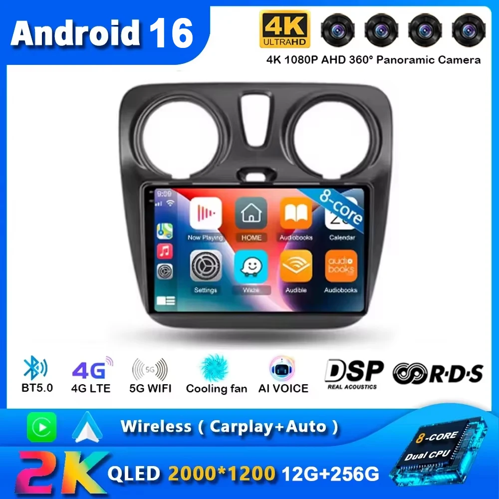 Android 16 Auto Carplay Car Radio For Renault Lodgy Dacia Dokker 2012 - 2020 Navigation GPS Multimedia Player Stereo WiFi+4G BT
