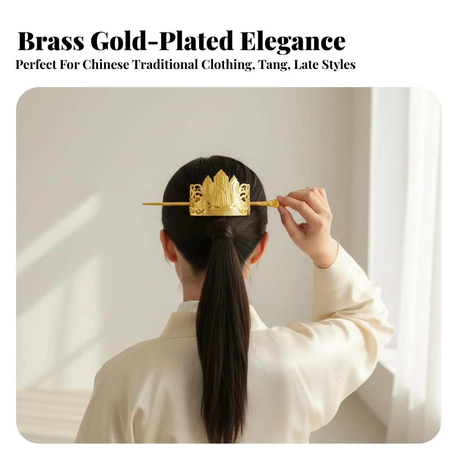 

Металлическая заколка-держатель для пучка в китайском стиле с волнообразным и горным дизайном, позолоченная, для прически «хвост»