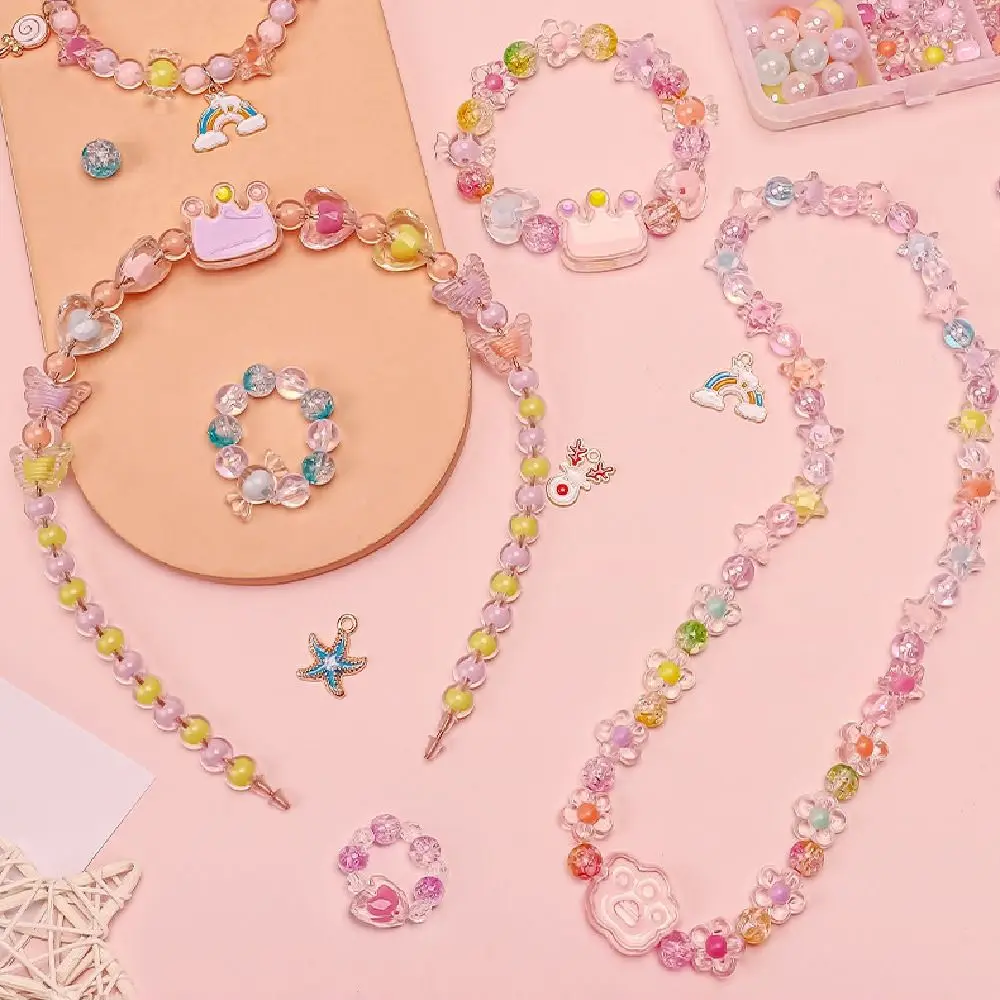 24 Grid DIY Handmade Beaded Kit Toy Acrylic Creative DIY Jewelry Making Kit Colorful Kawaii Beads Bracelet Making Kit Children