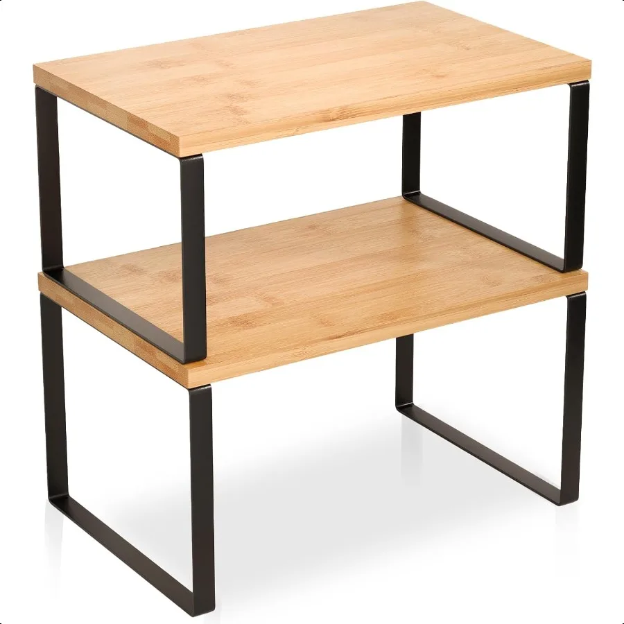

Cabinet Organizer Shelf Set of 2 Kitchen Counter Shelves Stackable and Expandable Bamboo Spice Rack for Countertop Kitchen Orga