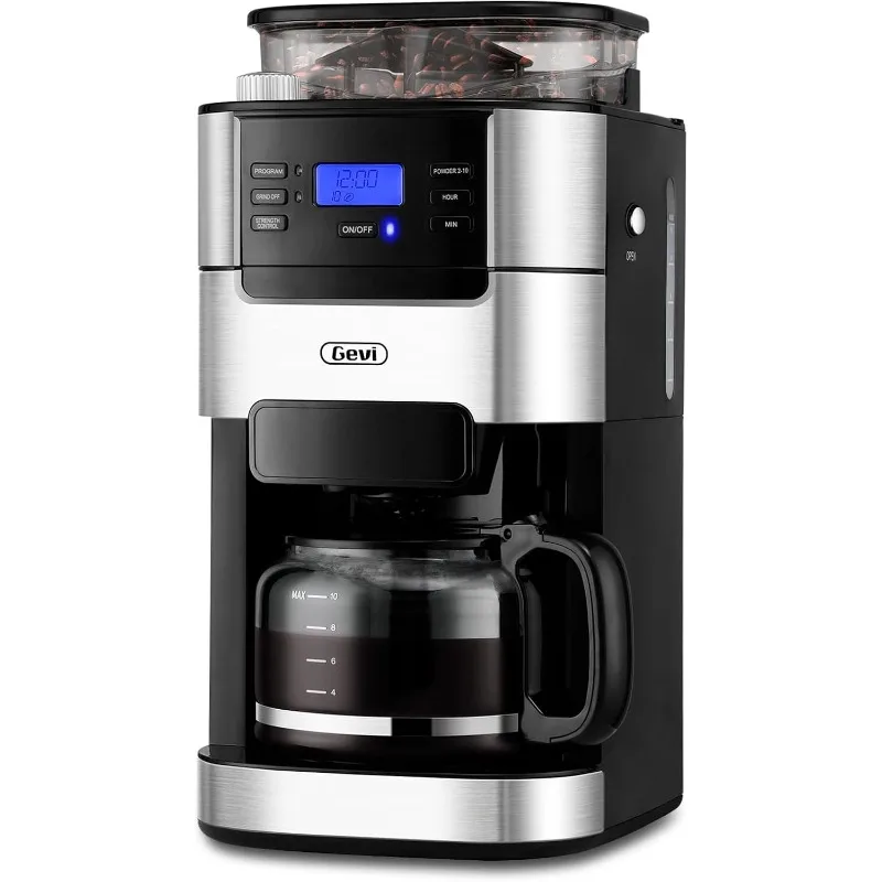 10-Cup Drip Coffee Maker with Built-in Grinder, Programmable Brew Coffee Machine with Timer, Reusable Filter, 1.5L Water Tank,