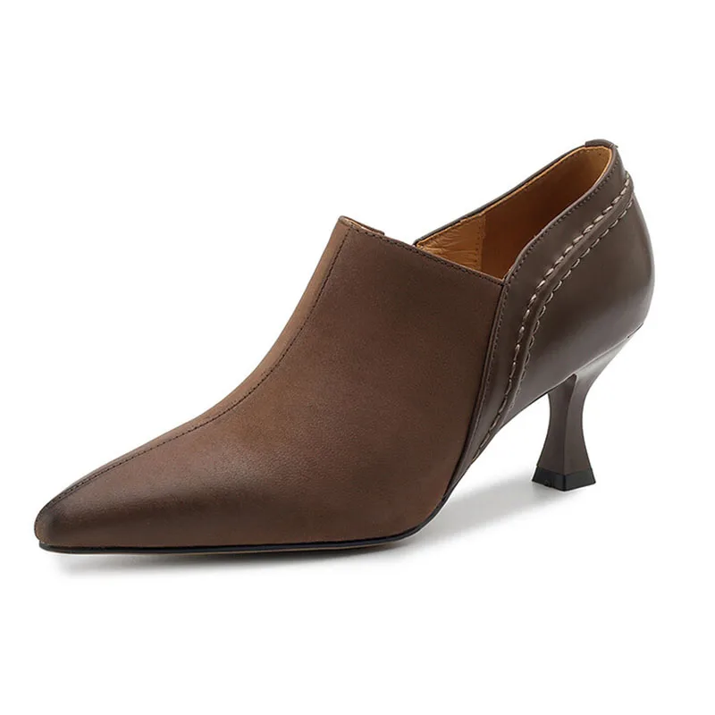 

Женские туфли-лодочки в стиле ретро на молнии с глубоким вырезом и острым носком, женская обувь на тонком высоком каблуке, осень 2021, кожаная обувь Phoentin FT4216