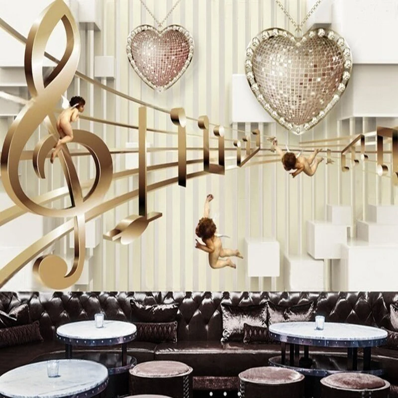 

Customized 3D Wall Mural Musical Notes and Hearts Design Wallpaper for TV Background Living Room Bedroom Home Wall Decor