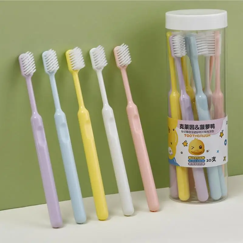 Soft Family Toothbrush 10Pieces Travel Toothbrush For Sensitive Teeth Cleaning Toothbrush Compact Multicolor Round Handle Oral