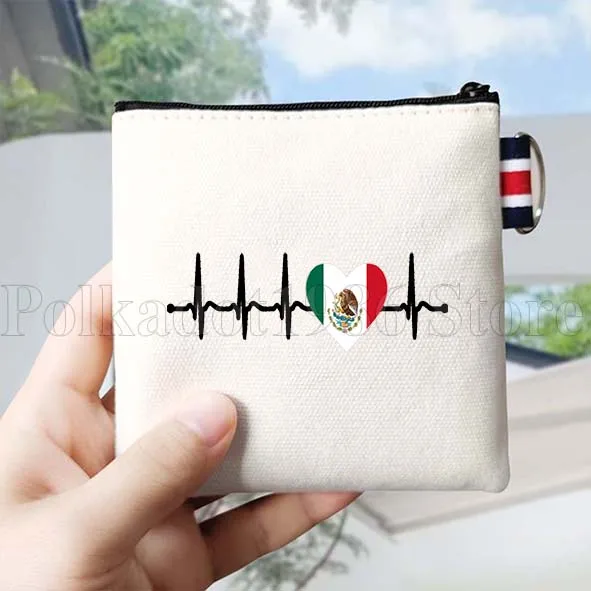 กระเป๋าผ้าแคนวาสลายธงชาติเม็กซิโก แผนที่ประเทศเม็กซิโก สาวเม็กซิกัน La Adelita ของขวัญสั่งทำพิเศษ กระเป๋าใส่เหรียญ กระเป๋าใส่กุญแจ กระเป๋าใส่บัตร กระเป๋าผ้าฝ้าย