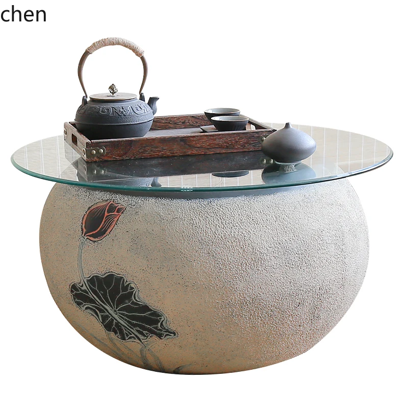 LXC outdoor courtyard small garden coffee table fish tank balcony tea room decorative furniture stool tea table