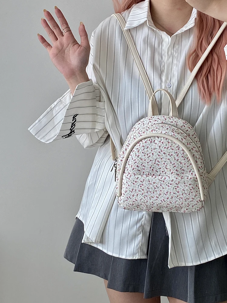 Retro Floral Women's Small Backpack Fashion Sweet Girls Mini Knapsack Purse Handbags Flower Portable Female Double Shoulder Bags