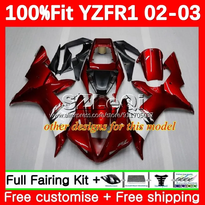 Injection Body For YAMAHA YZF R1 R 1 YZF-1000 YZFR1 02 03 130No.38 YZF 1000 CC YZF-R1 YZF1000 Silvery red 2002 2003 OEM Fairing