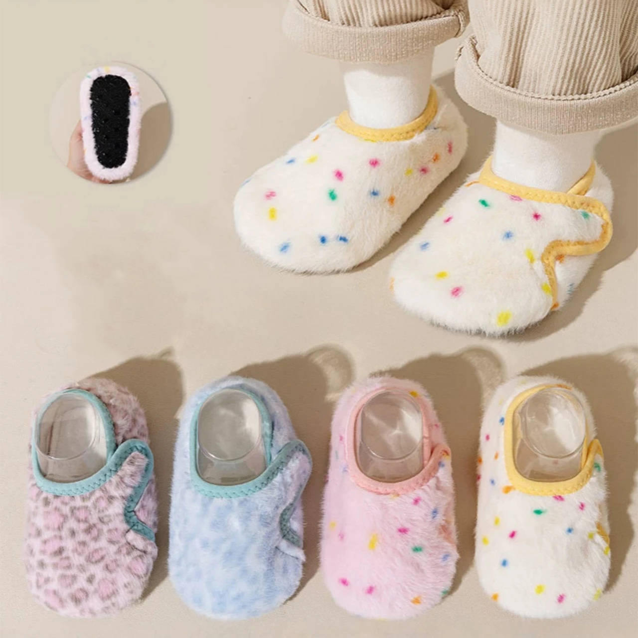 Winter Anti-slip Newborn Learning Walking Shoes Soft Bottom Baby Foot Covers Winter Infant Plush Floor Socks Home Kids Footwear