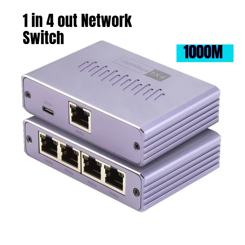 RJ45 Gigabit Network Splitter, Ethernet 1 to 4 Port LAN Splitter, Broadband Network Cable 1‑in‑4 Out Adapter Connector