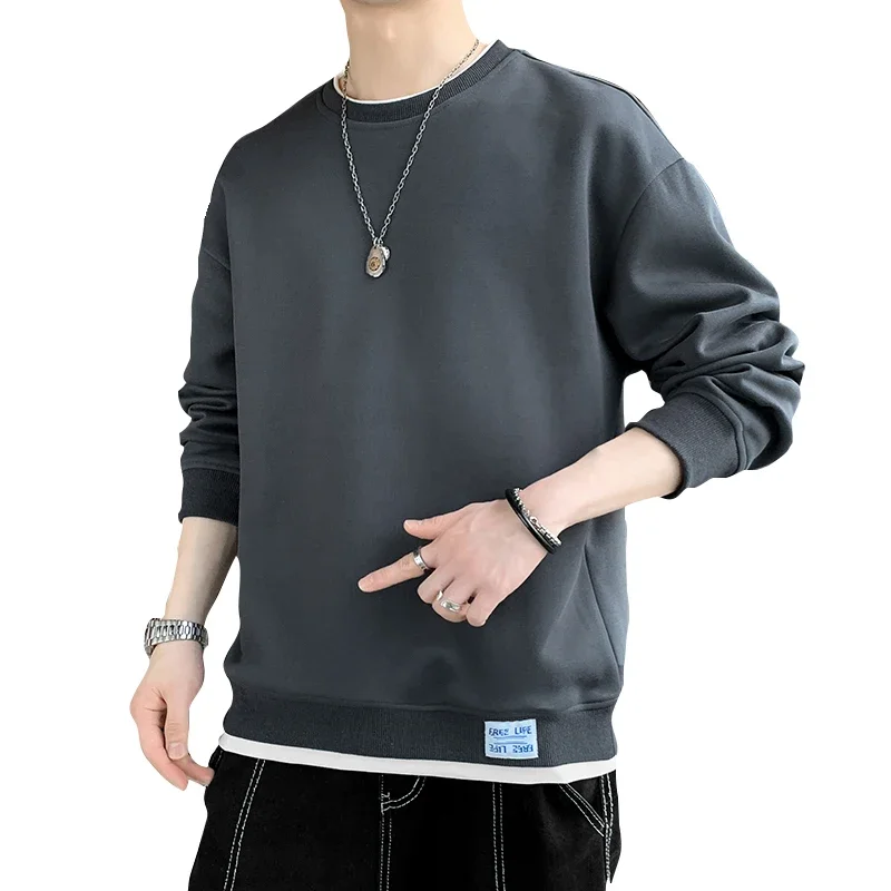 

Spring O Neck Sweatshirts Hoodie Men Long Sleeve Loose Pullover Fashion Harajuku Hoodies Mens Solid Casual Sweatshirt Streetwear