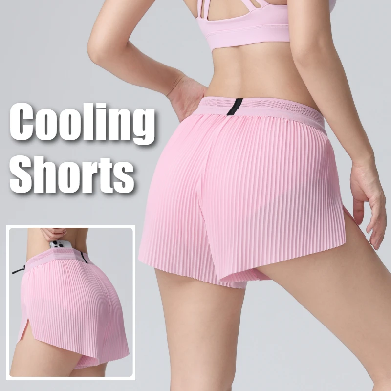 2-in-1 Lined Loose Shorts Summer Cooling Tennis Fitness Sports Running Yoga Shorts Quick-Dry Breathable High Elasticity Pants