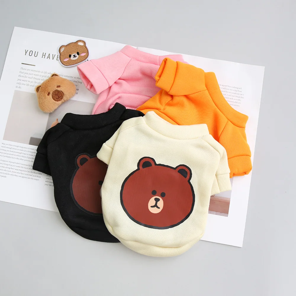 Autumn and winter pet clothes cute and stylish cartoon teddy bear round neck hoodie super cute cat and dog universal clothes