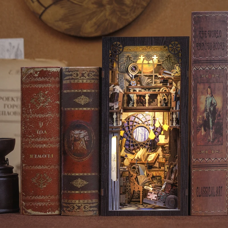 Cutebee Miniature Model 2023 New Design 3D Wooden Puzzle Christmas Magic Book Nook Kit with Dust Cover and LED Touch Light
