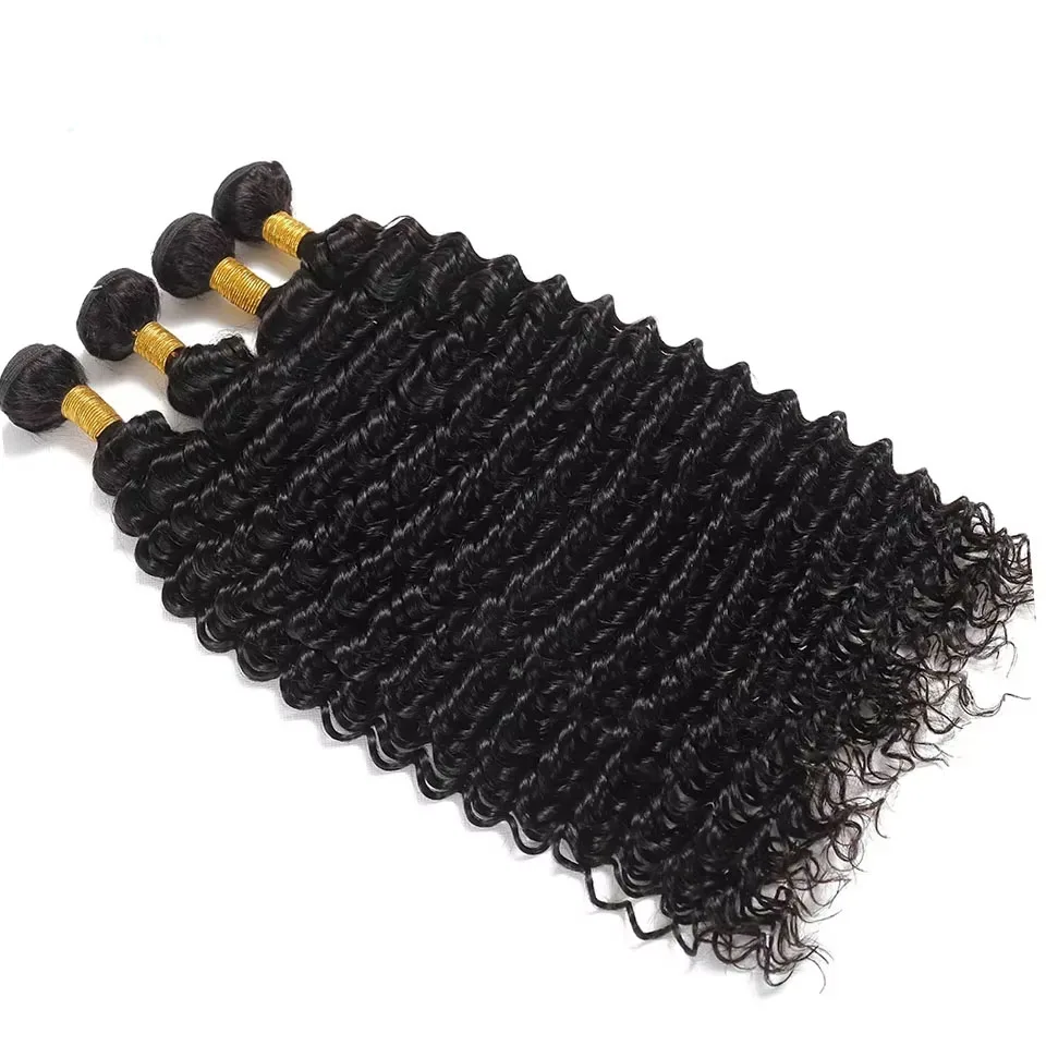 

Пучок человеческих волос с глубокими волнами, 100% волосы Remy, 3/4 шт., пучки необработанных наращиваний для чернокожих женщин, плетение натурального цвета 30, 32 дюйма