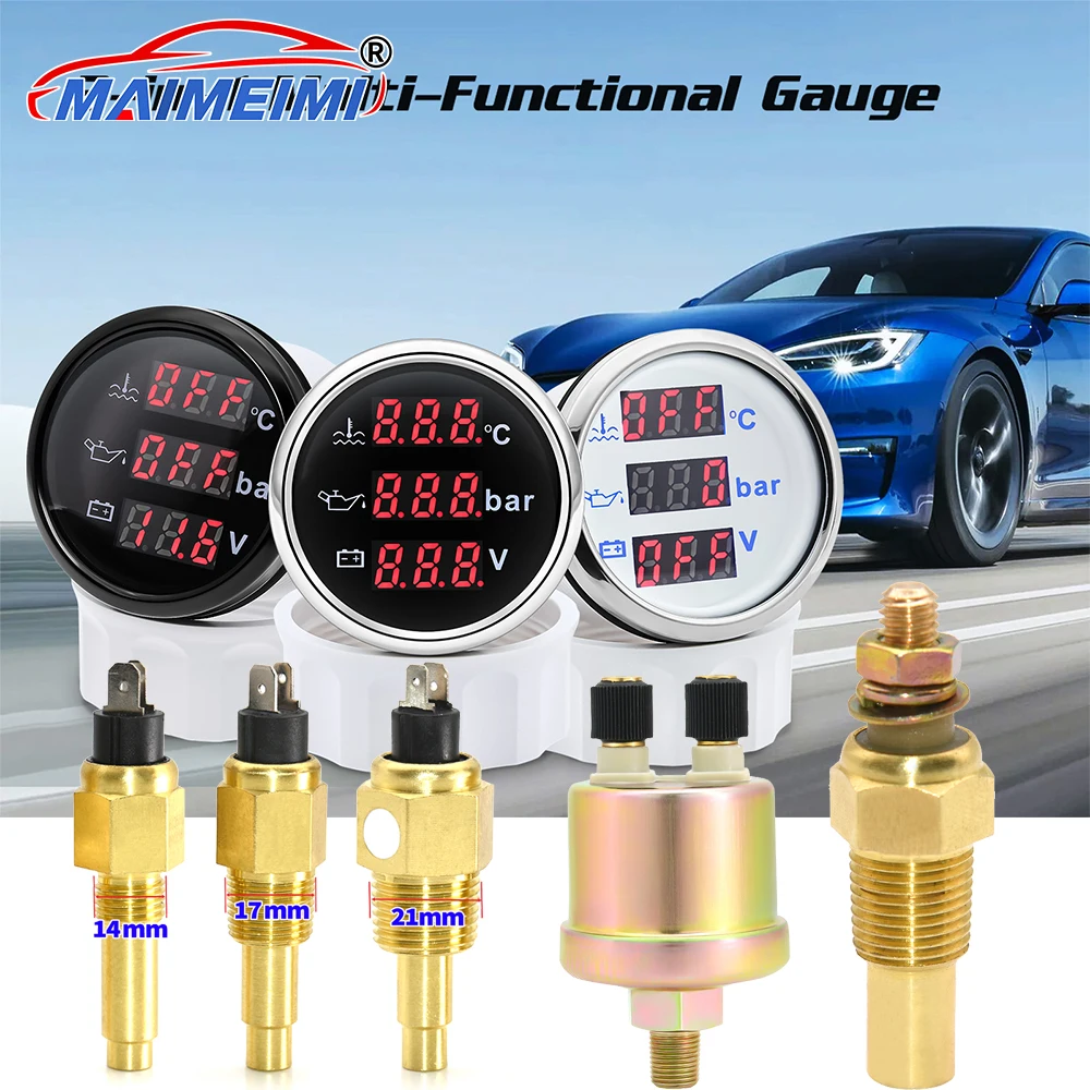 

﻿ Water Temperature + Oil Pressure + Voltmeter 52mm Digital 3 in 1 Car Gauge Red Backlight Waterproof car gauge or with Sensor