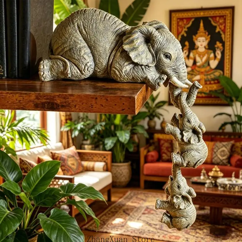 Cartoon-Elefant-Statue aus Kunstharz zur Verschönerung des Familienraums mit natürlichem Charme, Elefantenfigur für Wohnzimmer – Detail 4