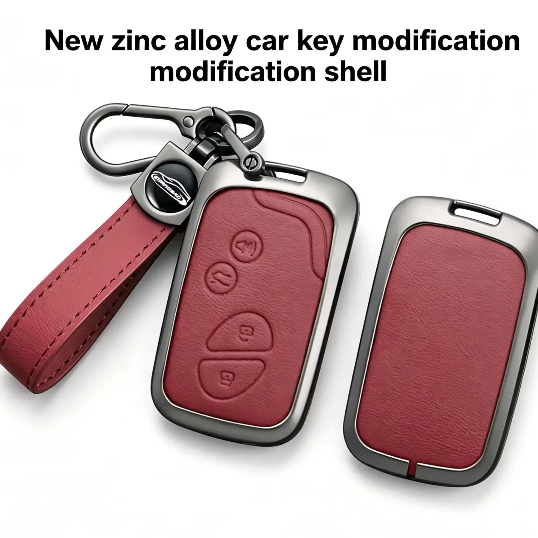 New Zinc Alloy Leather Key Pouch, Full-Wrap Smart Car Remote Key Protective Case with Keychain Suitable for Lexus CT200H/RX270