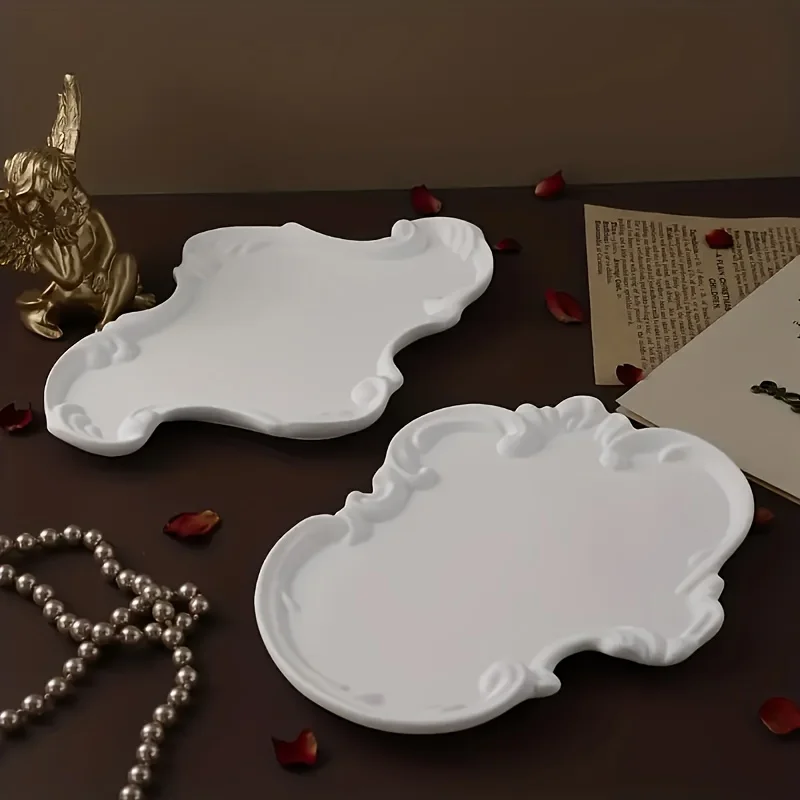 2Piece European-Style Lace Relief Tray and Plate Silicone Mold, Epoxy Resin,Plaster ,Concrete Casting Molds for Trays and Plates view 4