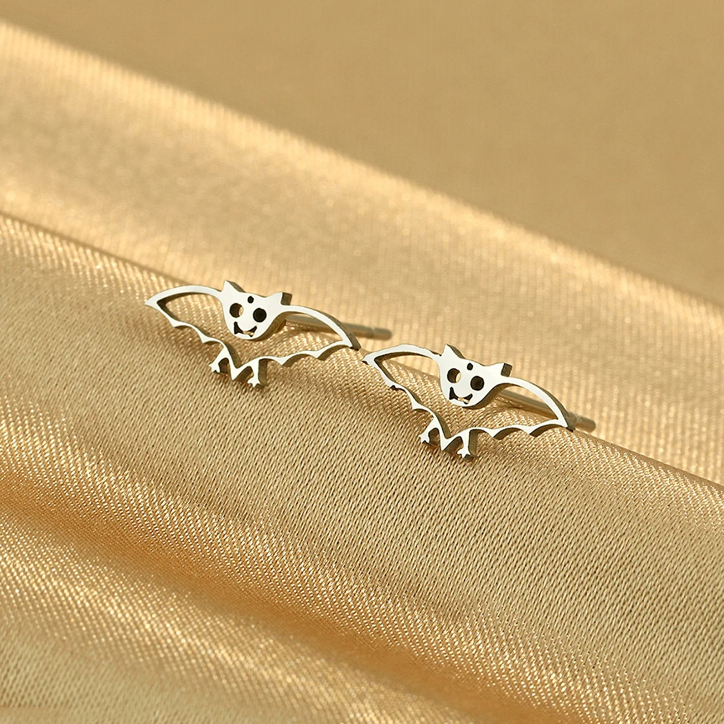 Todorova Stainelss Steel Bat Stud Earrings for Women Men Punk Jewelry Fashion Party Halloween Gift