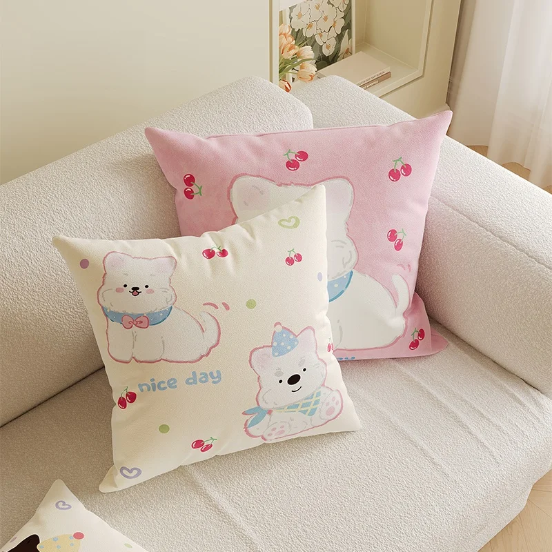 

Милая мультяшная подушка-собачка с наволочкой, съемным чехлом, моющаяся, для спальни, прикроватная, поясничная, квадратная, наполнитель из ПП хлопка