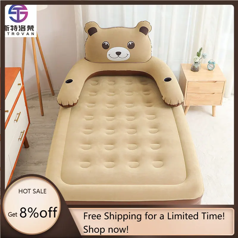 

STLF WJW Brown Bear Backrest Self-Inflating Airbed - Portable Double/Single Inflatable air Mattress for Home Use
